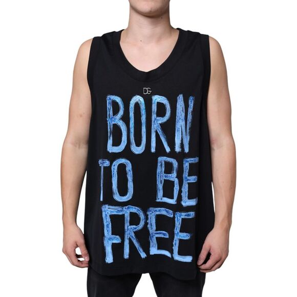 Dolce & Gabbana Black Cotton Born To Be Free Sleeveless Men's T-shirt